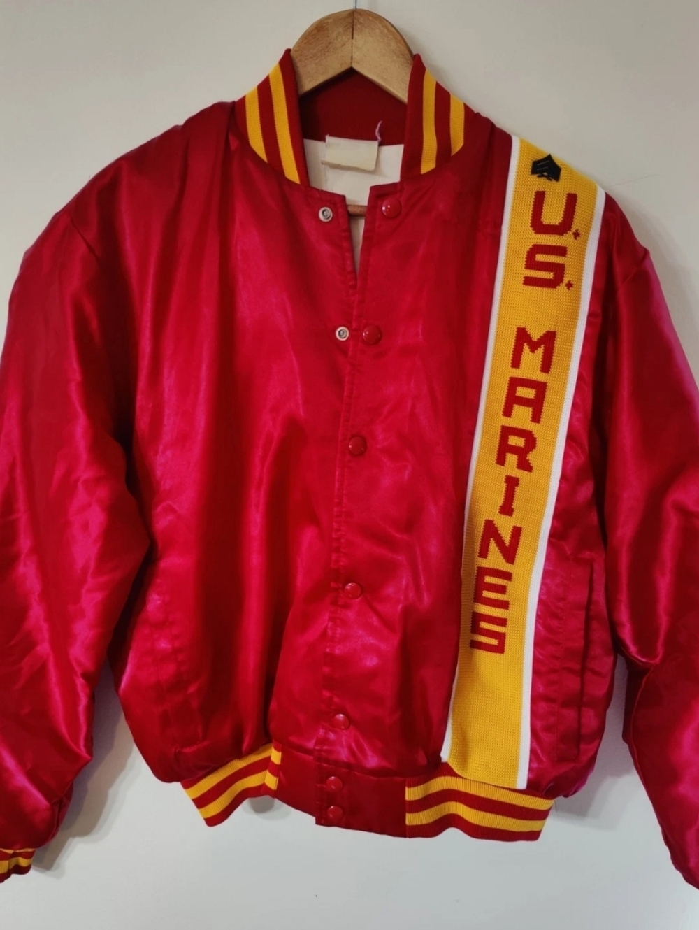 VTG US Marines Satin Varsity Jacket Men's LG Oversized Shorter Length Quilted